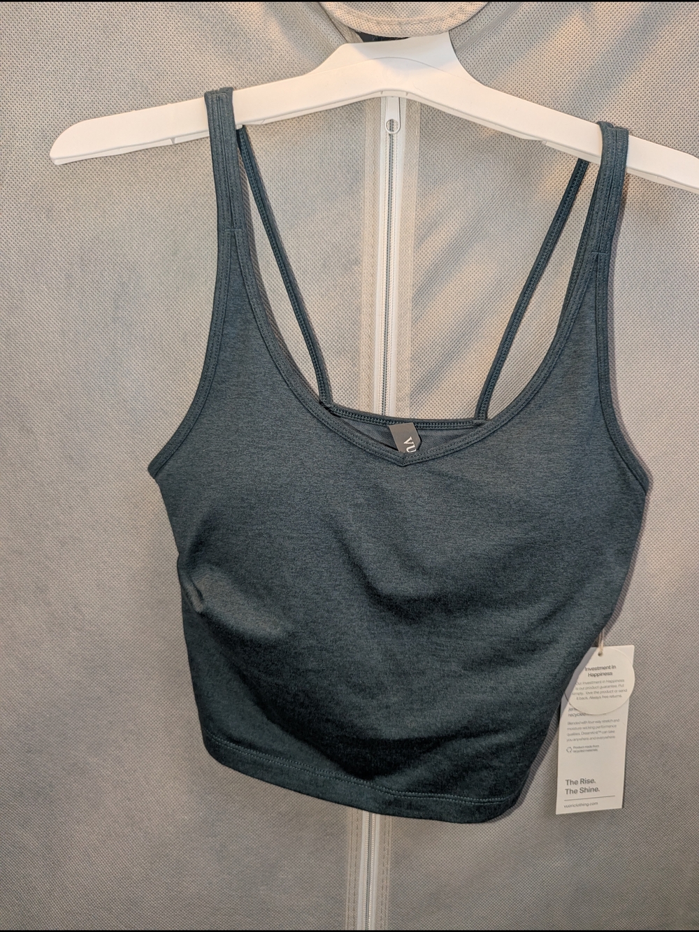 NWT Vuori Forest Green Grey Double-Strap Crop Padded Sports Bra - Picture 2 of 3